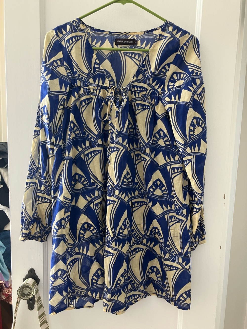 Antik Batik Blue & Cream Printed Peasant Tunic